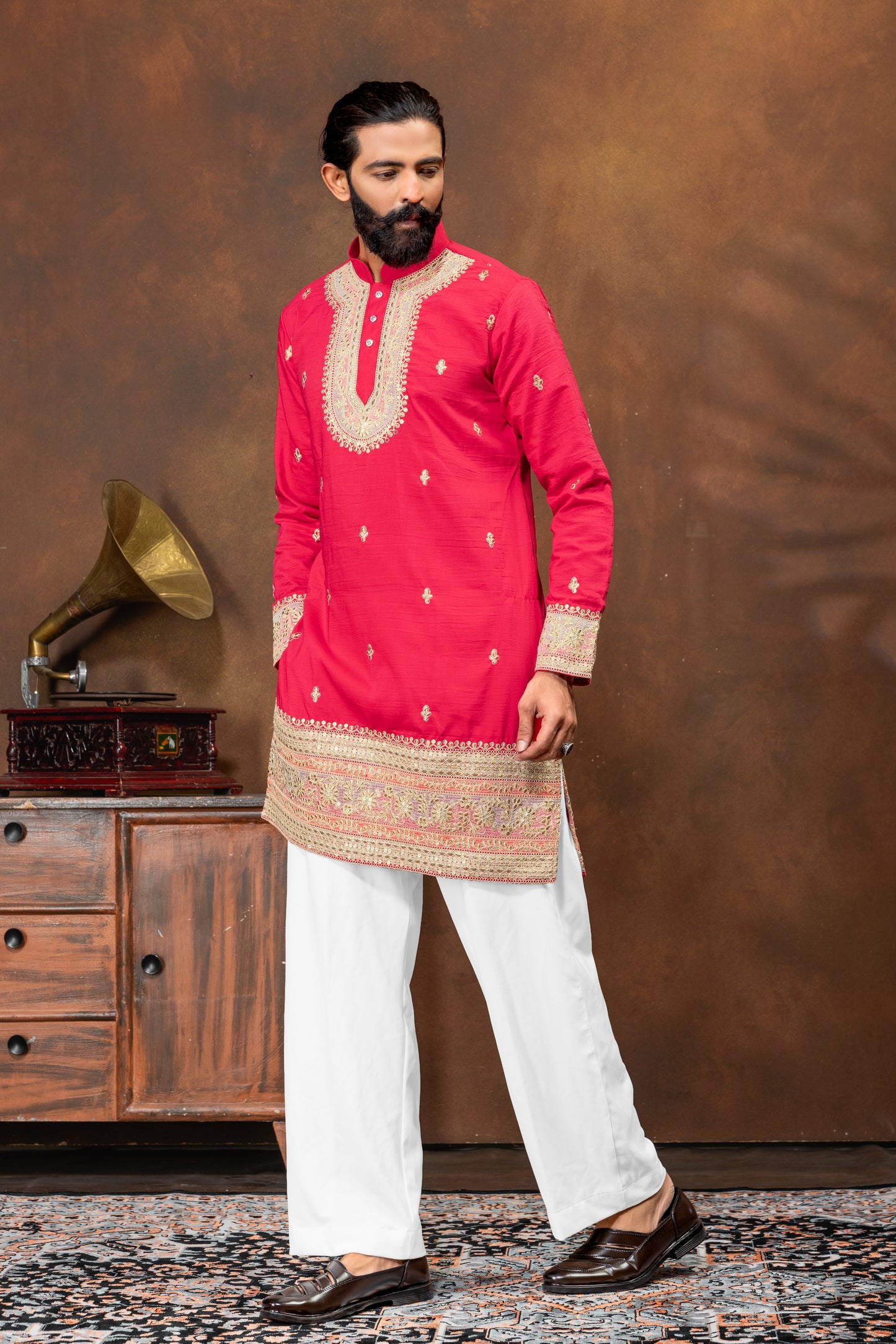 Royal Fuchsia Embroidered Men’s Kurta Set
