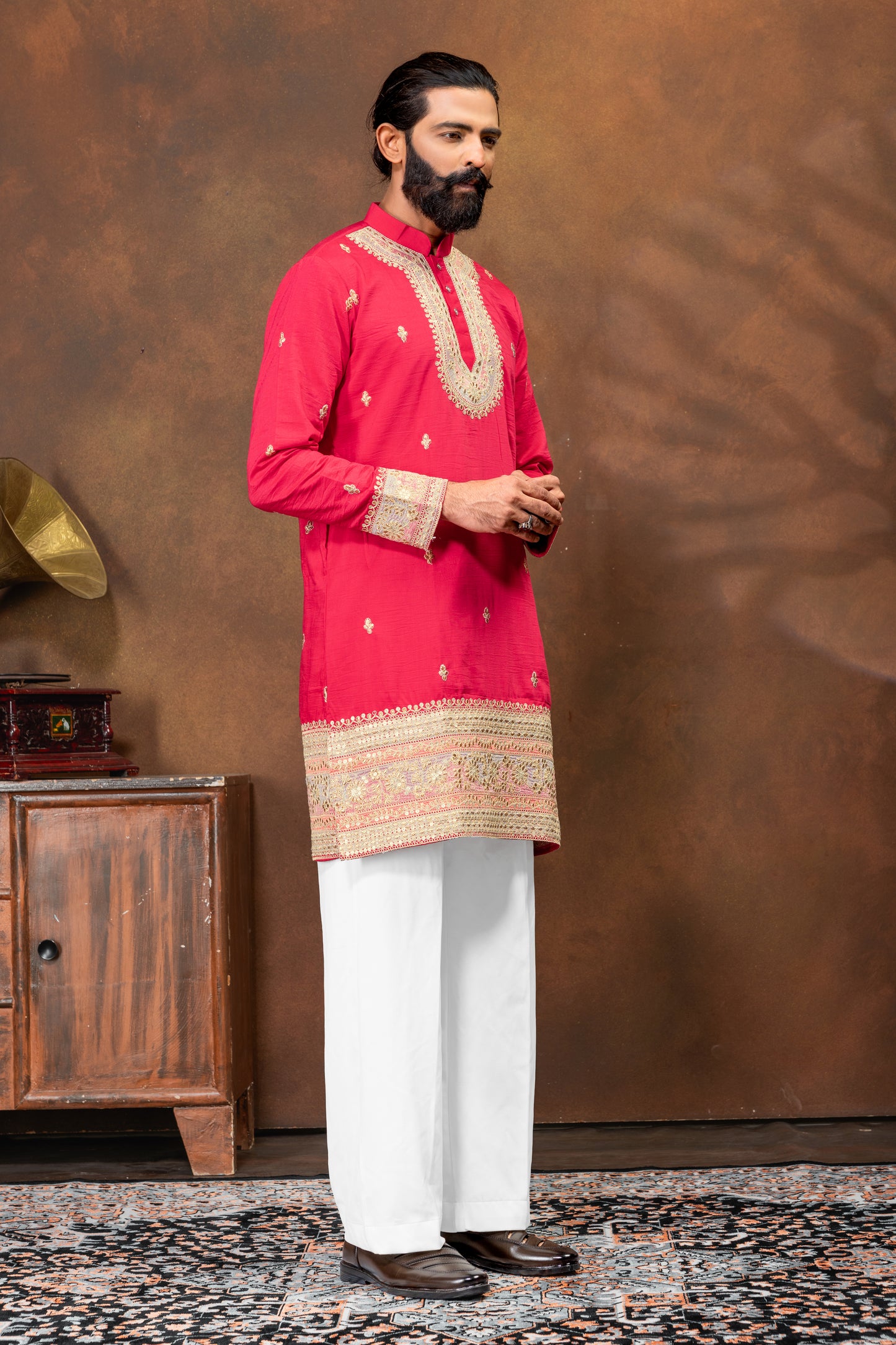 Royal Fuchsia Embroidered Men’s Kurta Set
