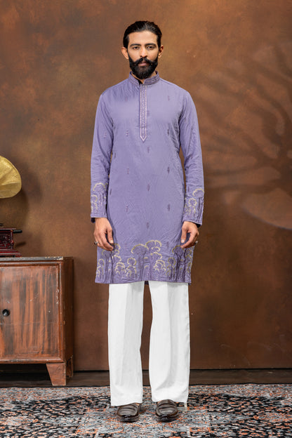 Lavender Royale Embroidered Men’s Kurta Set