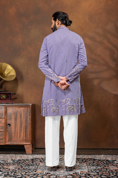 Lavender Royale Embroidered Men’s Kurta Set