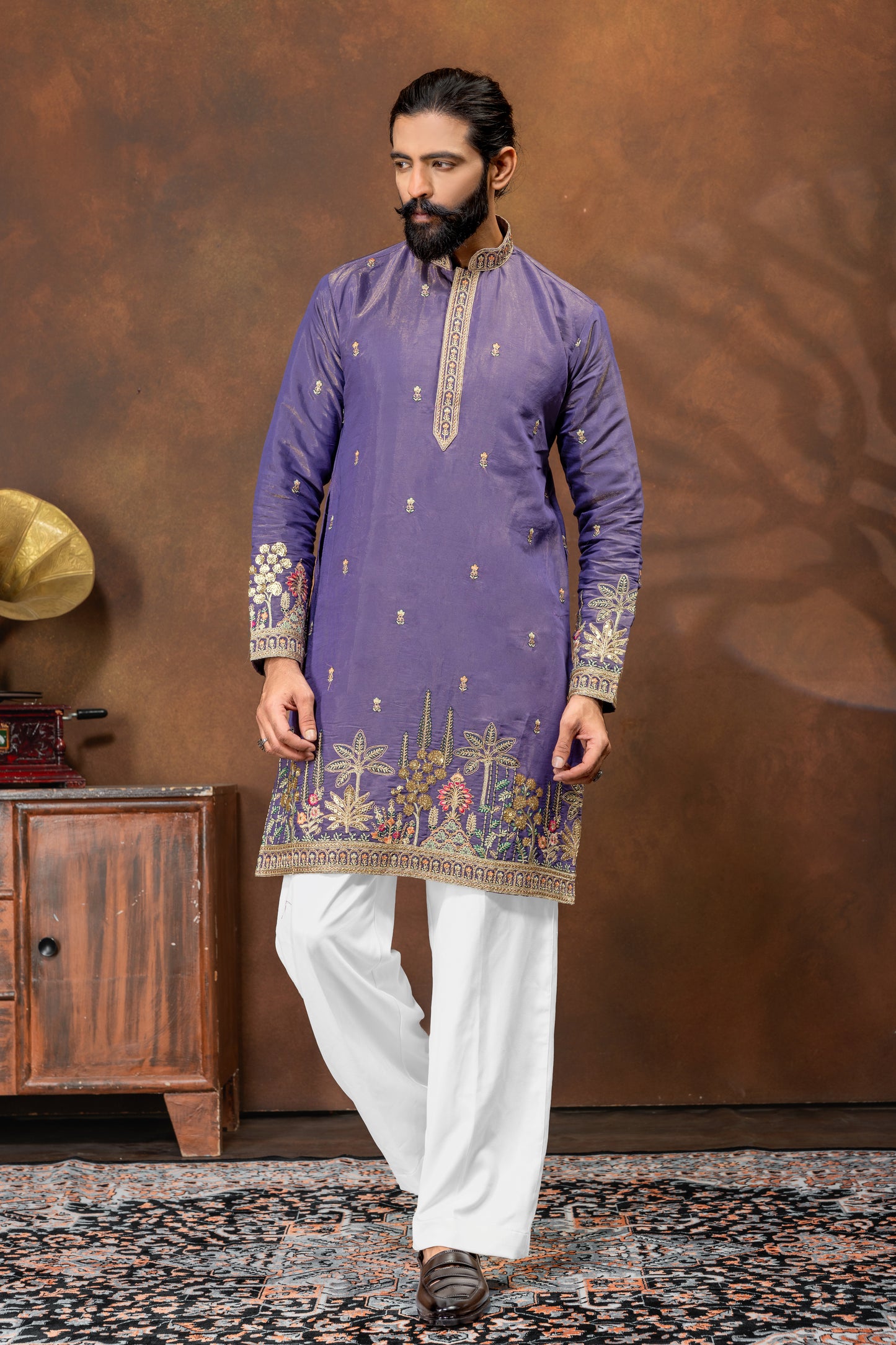 Imperial Violet Embroidered Men’s Kurta Set