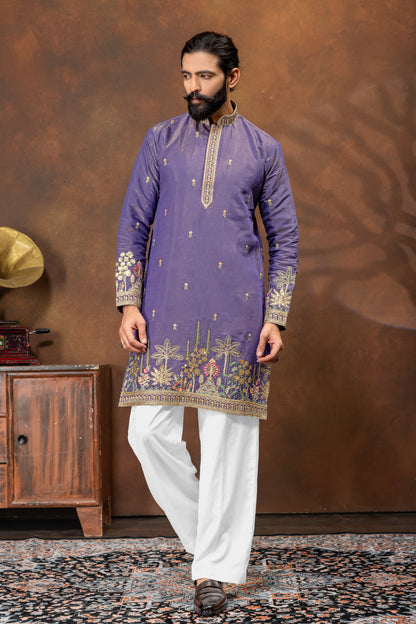 Imperial Violet Embroidered Men’s Kurta Set
