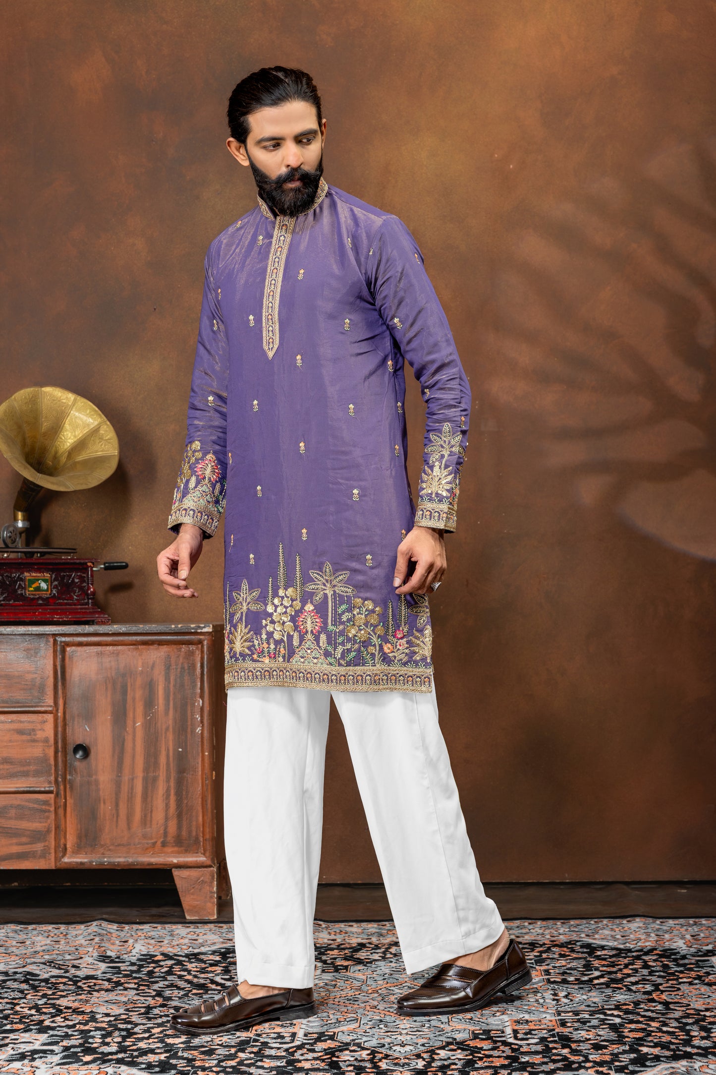 Imperial Violet Embroidered Men’s Kurta Set