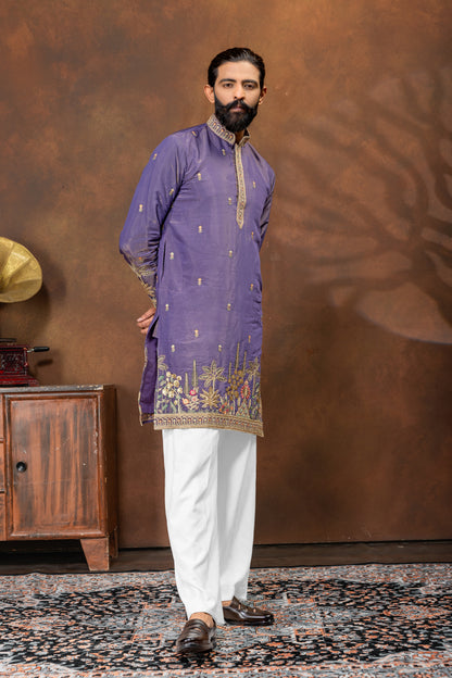 Imperial Violet Embroidered Men’s Kurta Set