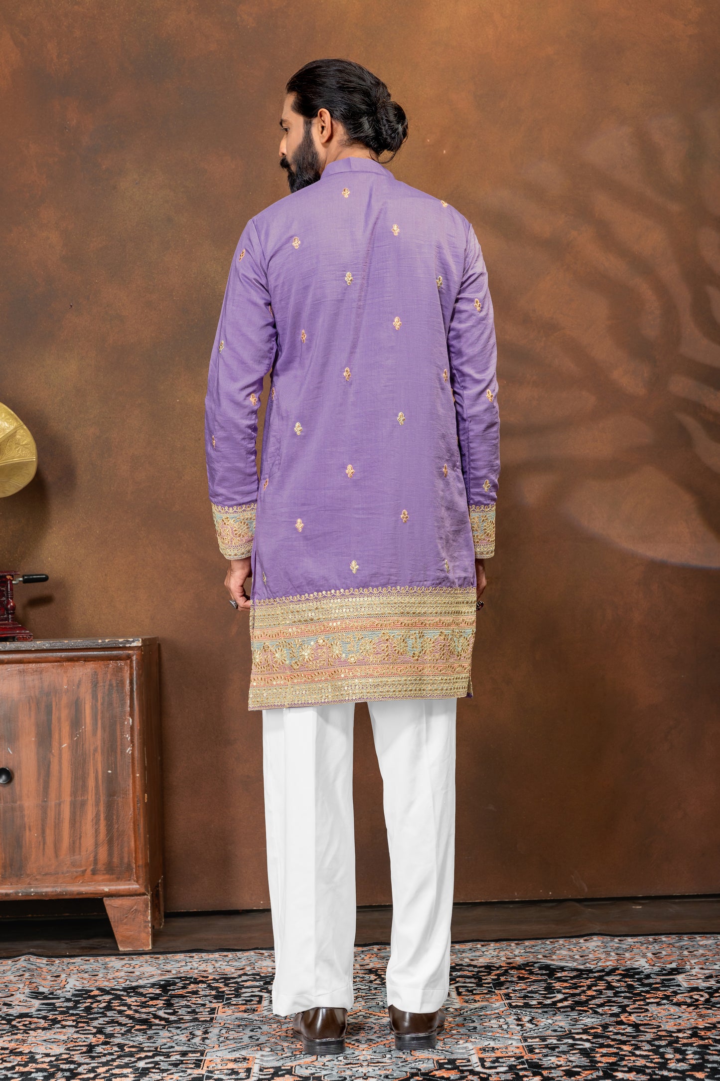 Royal Lavender Embroidered Men’s Kurta Pajama Set