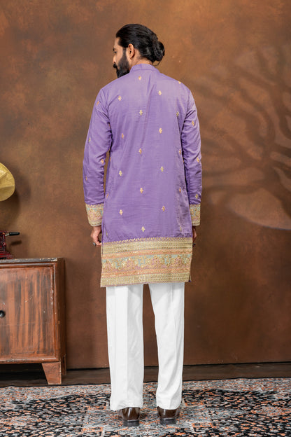 Royal Lavender Embroidered Men’s Kurta Pajama Set
