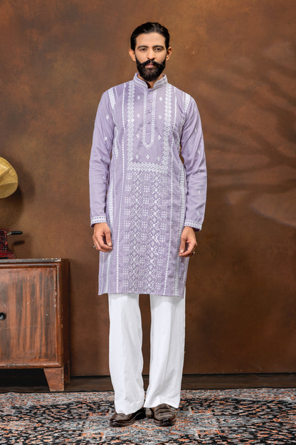 Lavender Grace Embroidered Men’s Kurta Pajama Set