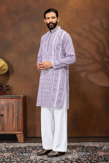 Lavender Grace Embroidered Men’s Kurta Pajama Set