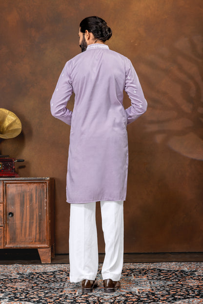 Lavender Grace Embroidered Men’s Kurta Pajama Set