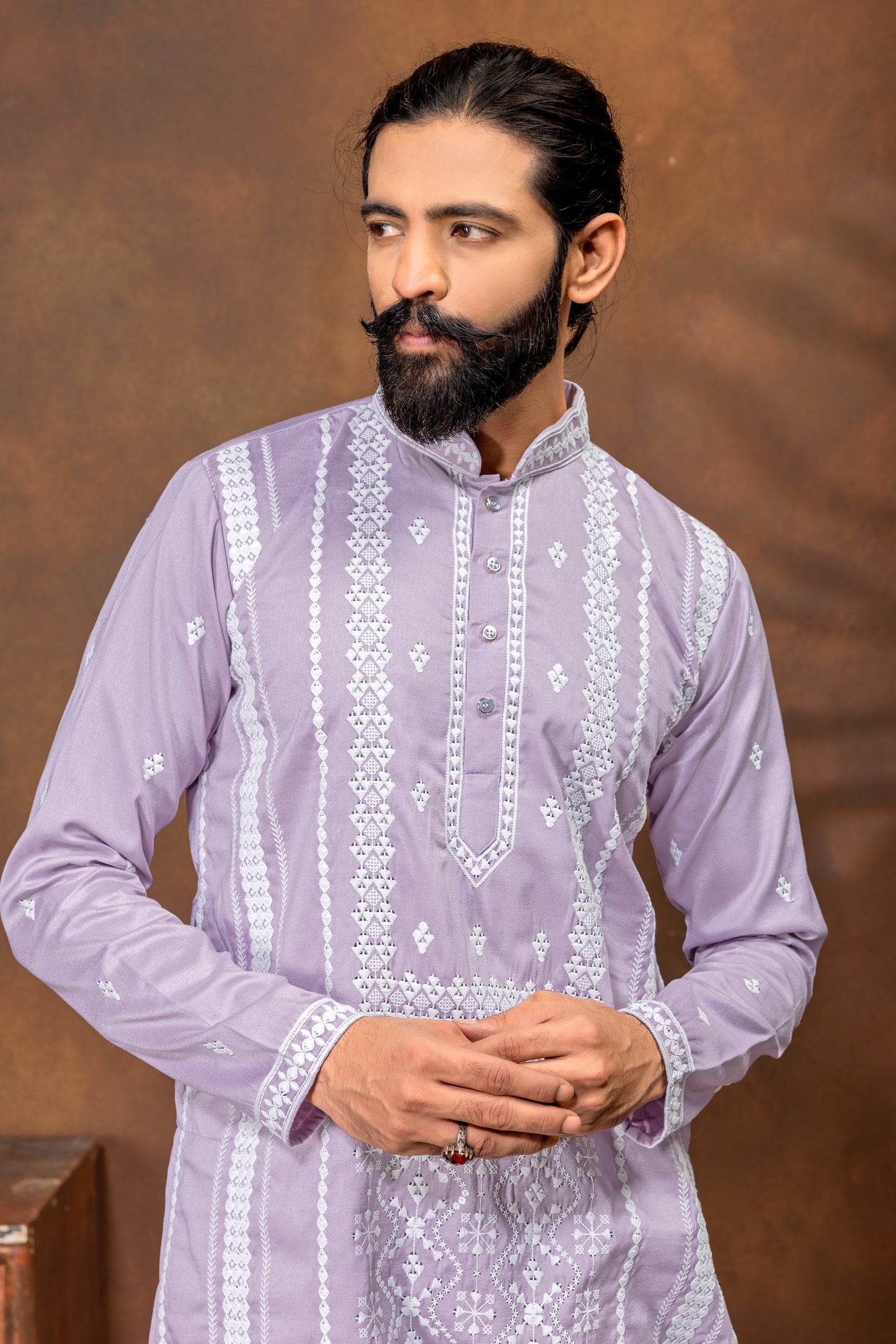 Lavender Grace Embroidered Men’s Kurta Pajama Set