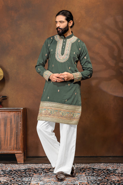 Emerald Royale Embroidered Men’s Kurta Pajama Set