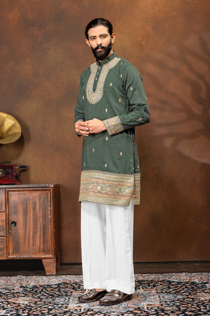Emerald Royale Embroidered Men’s Kurta Pajama Set