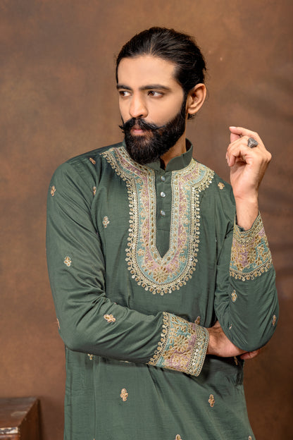 Emerald Royale Embroidered Men’s Kurta Pajama Set