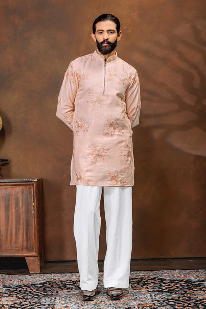 Peach Blossom Embroidered Men’s Kurta Set