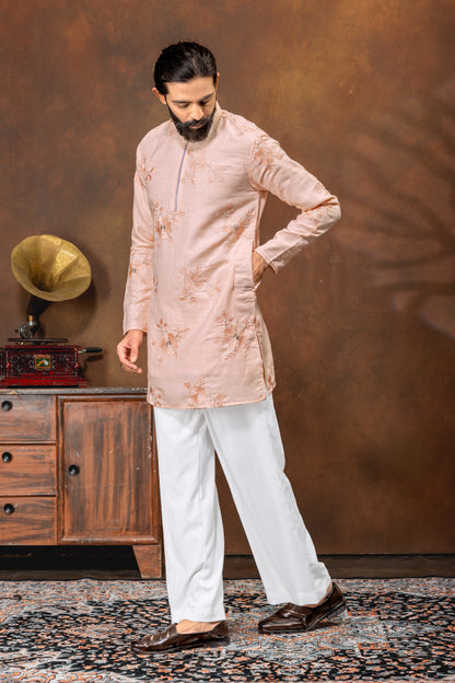 Peach Blossom Embroidered Men’s Kurta Set