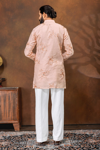 Peach Blossom Embroidered Men’s Kurta Set