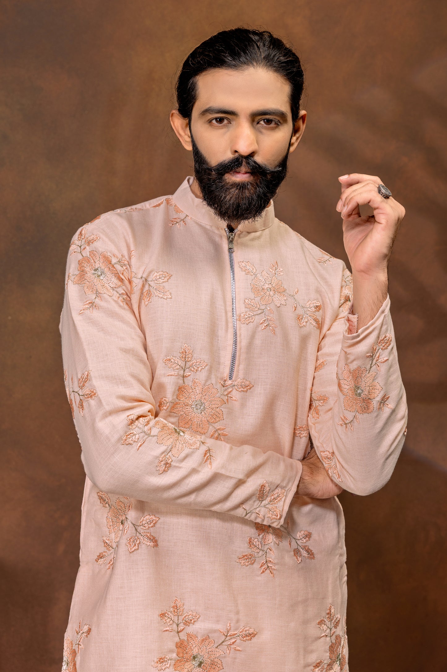 Peach Blossom Embroidered Men’s Kurta Set