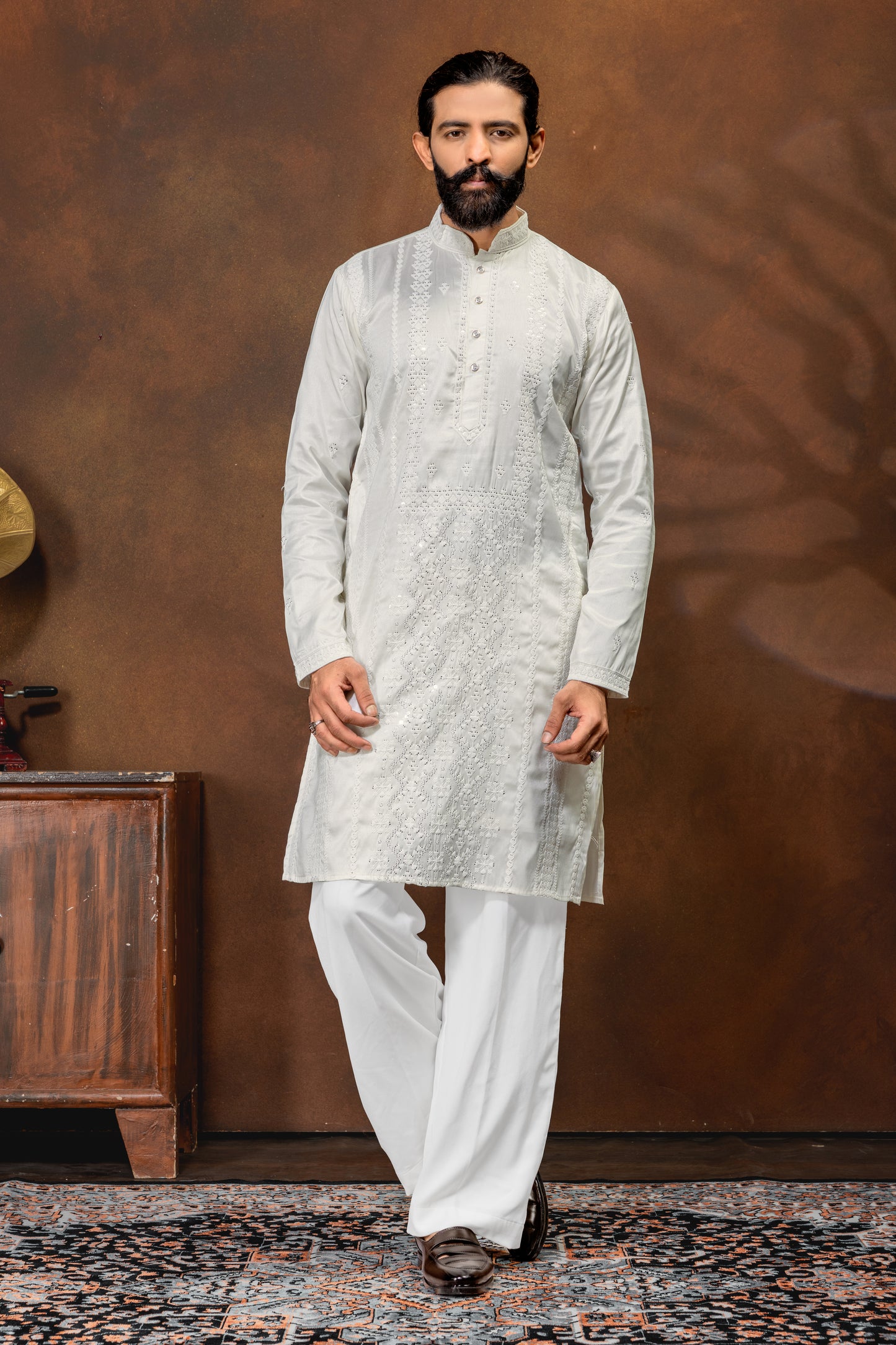 Royal Ivory Embroidered Men’s Kurta Pajama Set