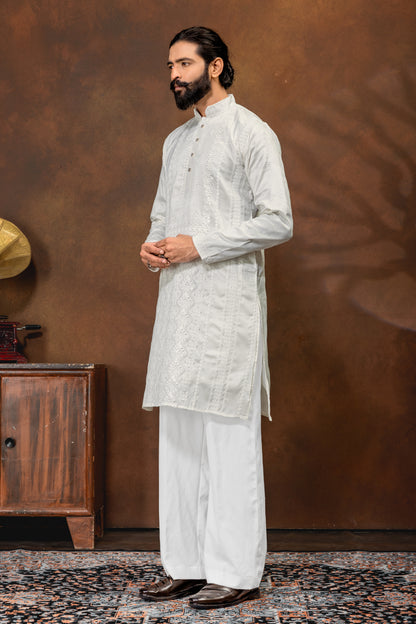 Royal Ivory Embroidered Men’s Kurta Pajama Set