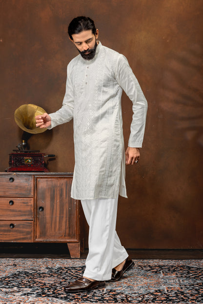Royal Ivory Embroidered Men’s Kurta Pajama Set
