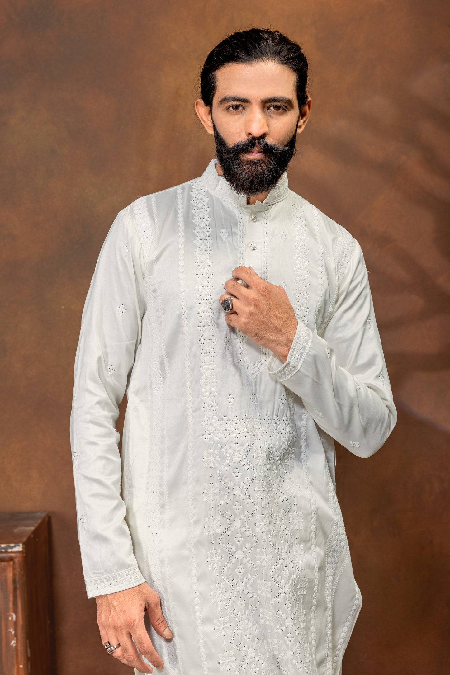 Royal Ivory Embroidered Men’s Kurta Pajama Set