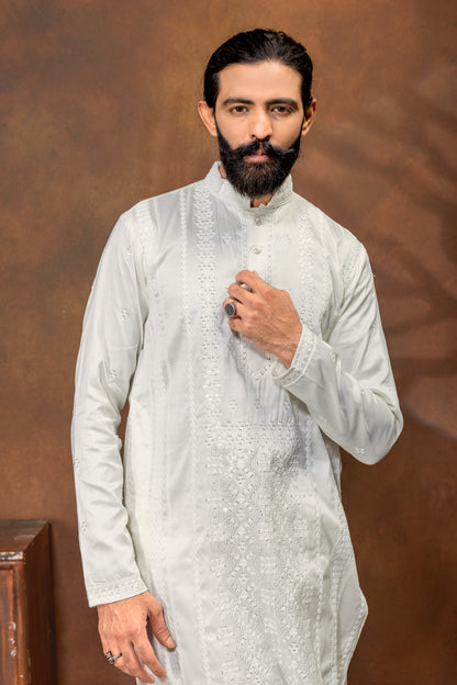 Royal Ivory Embroidered Men’s Kurta Pajama Set