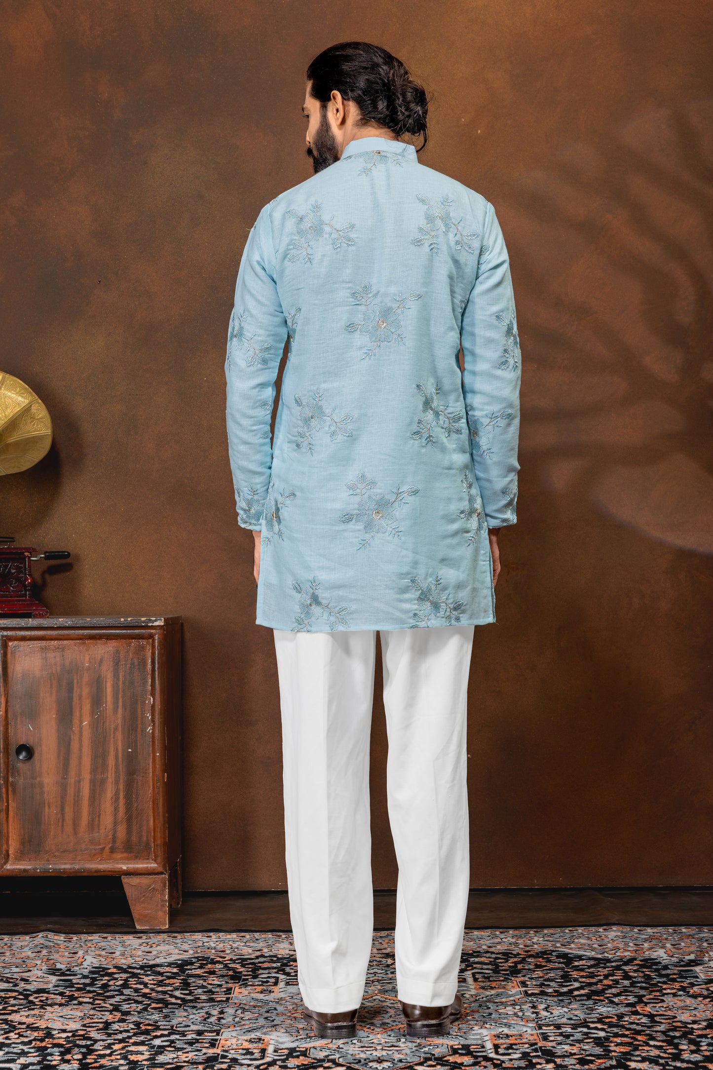 Sky Blue Floral Embroidered Men’s Kurta Set