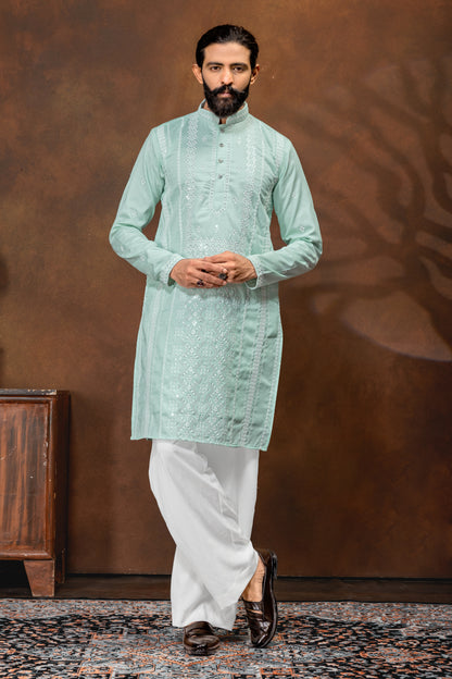Elegant Mint Green Chikankari Style Kurta Set