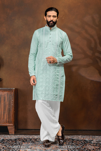 Elegant Mint Green Chikankari Style Kurta Set