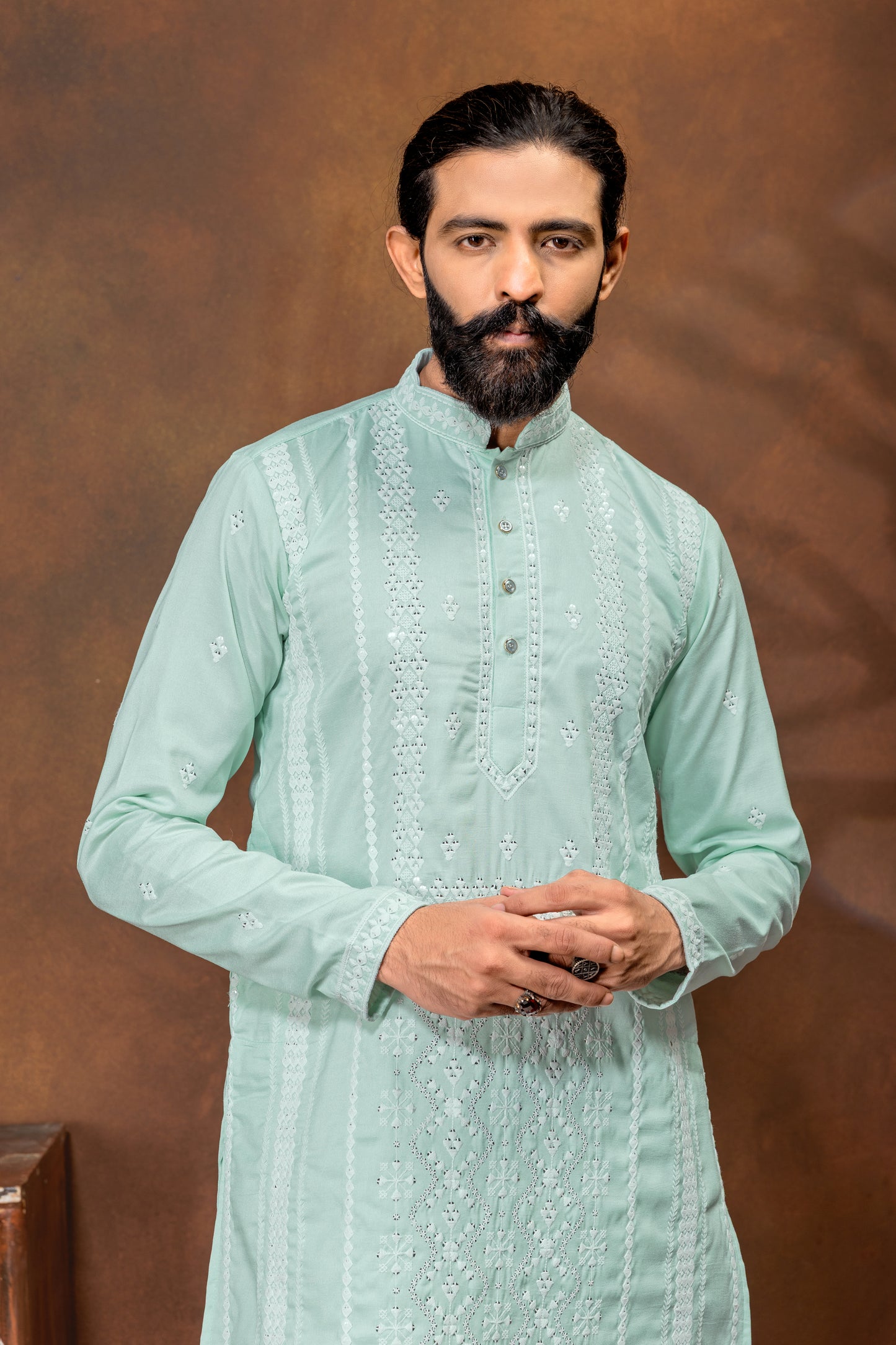 Elegant Mint Green Chikankari Style Kurta Set