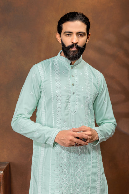 Elegant Mint Green Chikankari Style Kurta Set