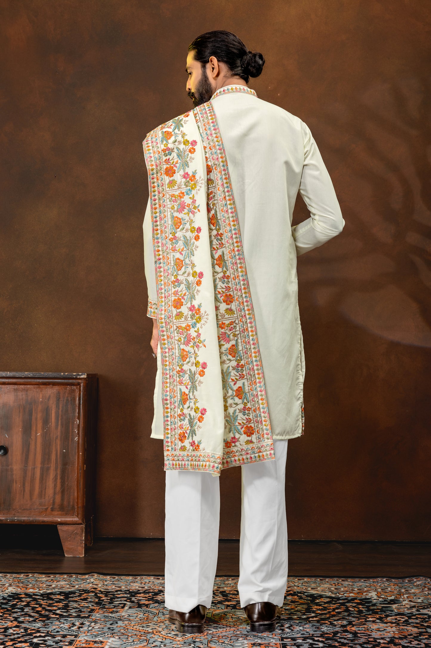 Luxury Ivory Embroidered Kurta with Dupatta
