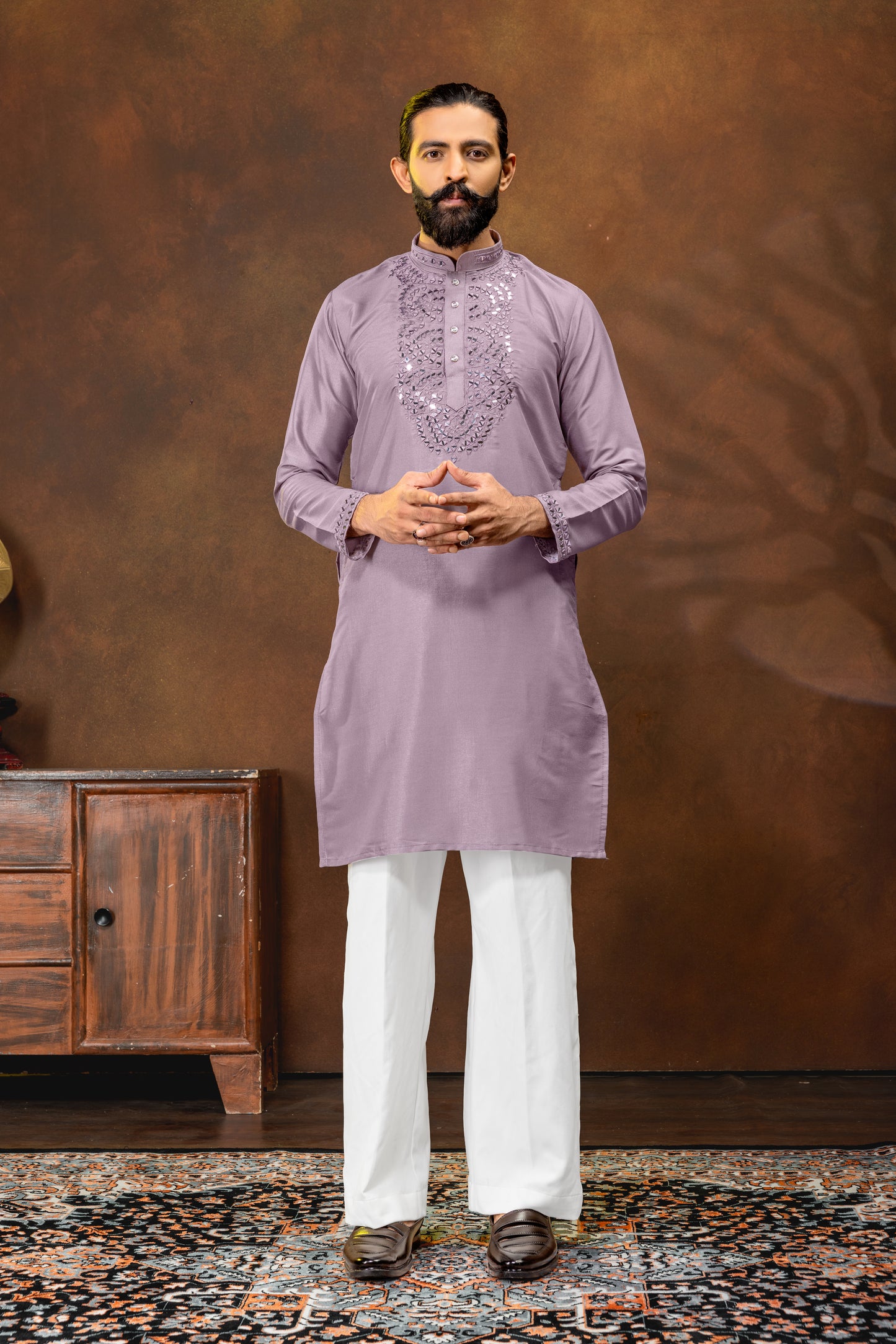 Elegant Dusty Lavender Traditional Kurta Set
