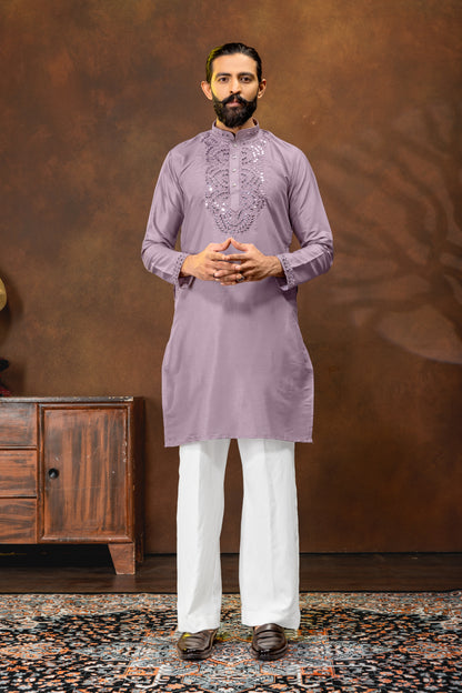 Elegant Dusty Lavender Traditional Kurta Set