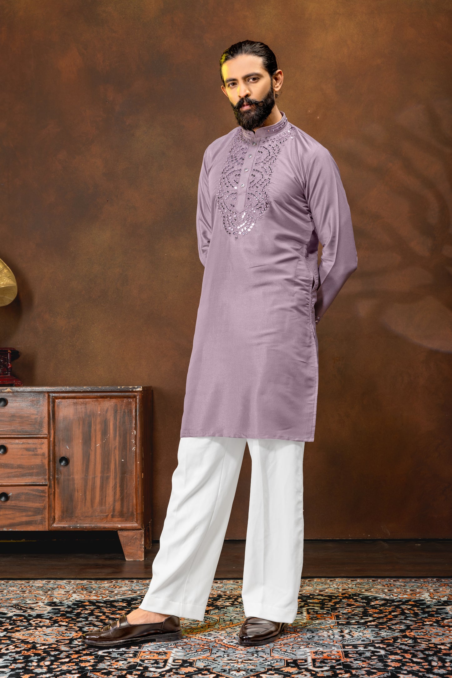 Elegant Dusty Lavender Traditional Kurta Set