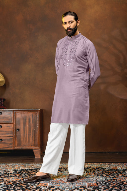 Elegant Dusty Lavender Traditional Kurta Set