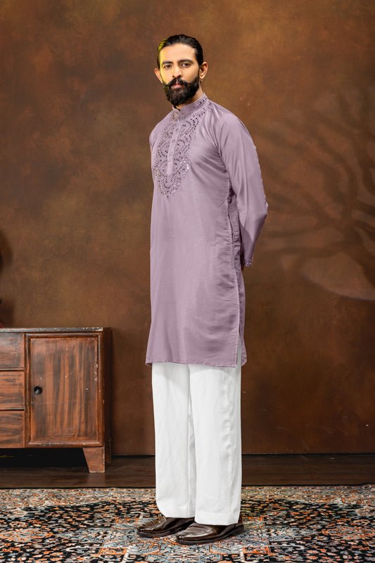 Elegant Dusty Lavender Traditional Kurta Set
