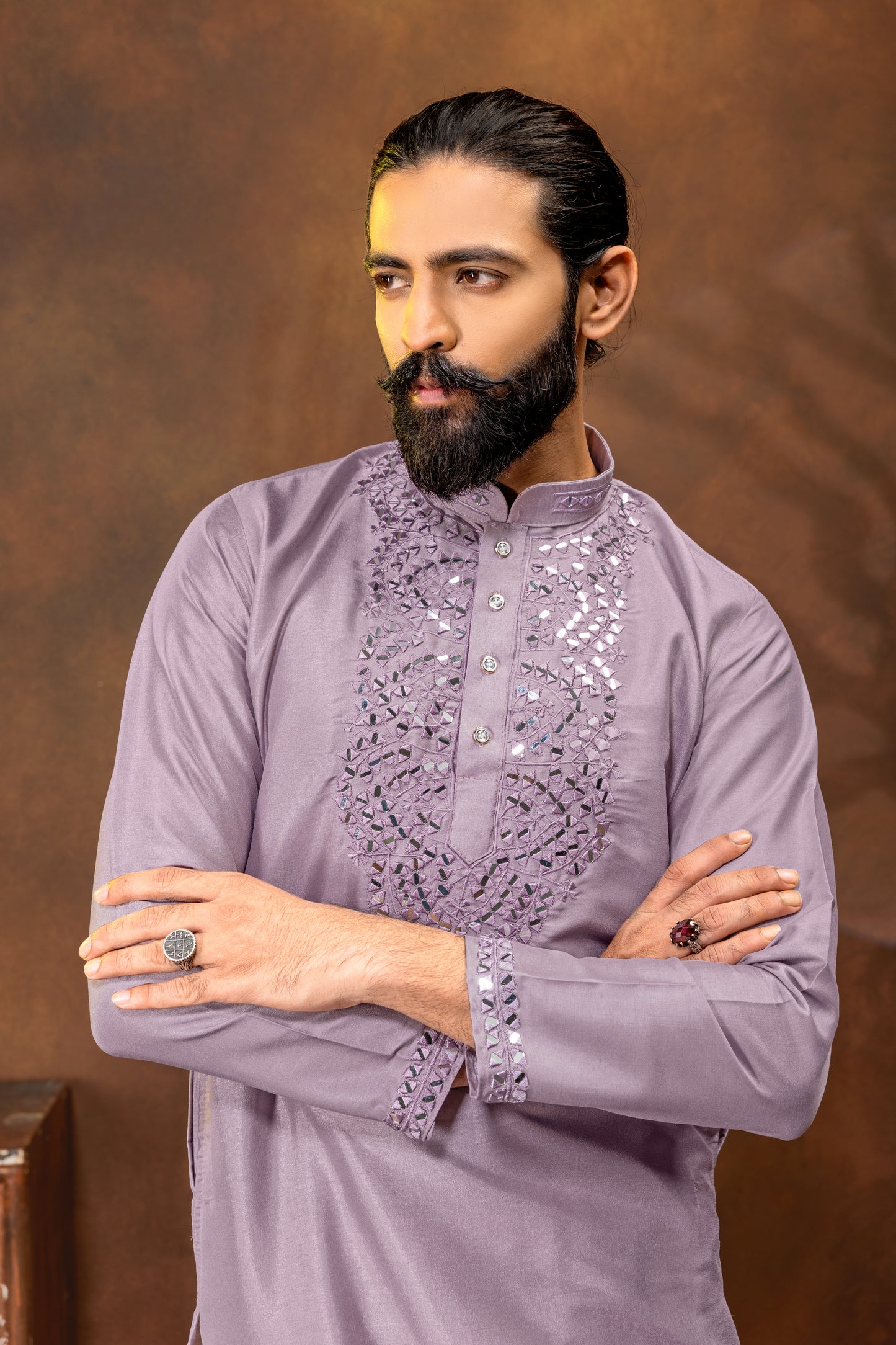 Elegant Dusty Lavender Traditional Kurta Set