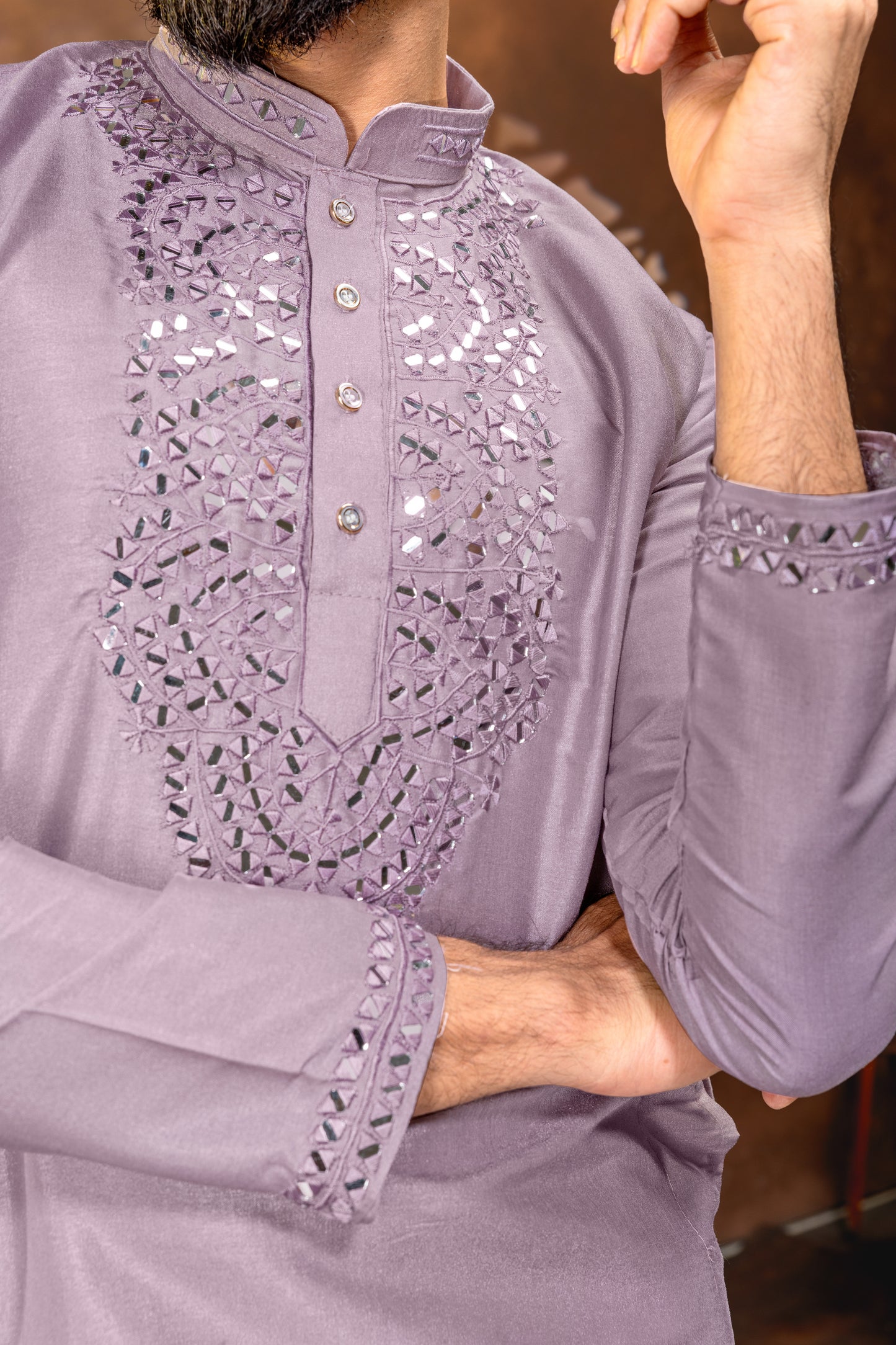 Elegant Dusty Lavender Traditional Kurta Set