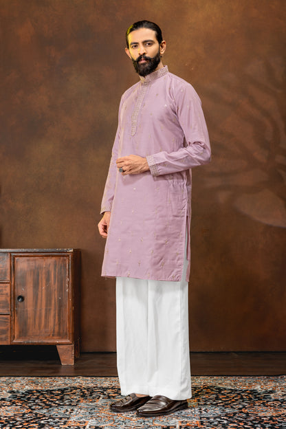 Men’s Embroidered Lavender Kurta Pajama Set