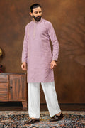 Men’s Embroidered Lavender Kurta Pajama Set
