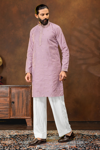 Men’s Embroidered Lavender Kurta Pajama Set