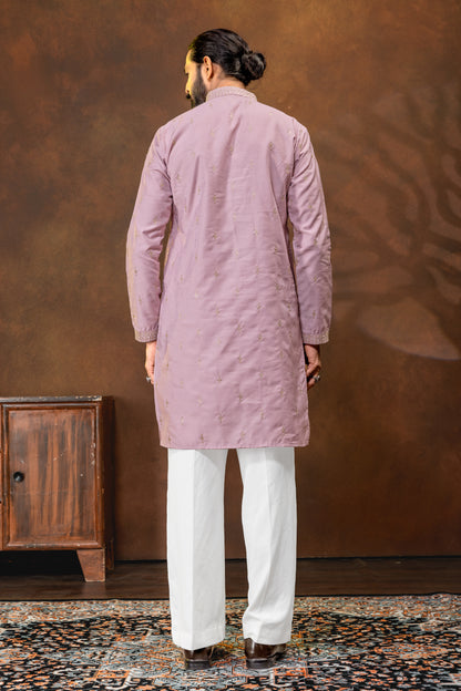 Men’s Embroidered Lavender Kurta Pajama Set