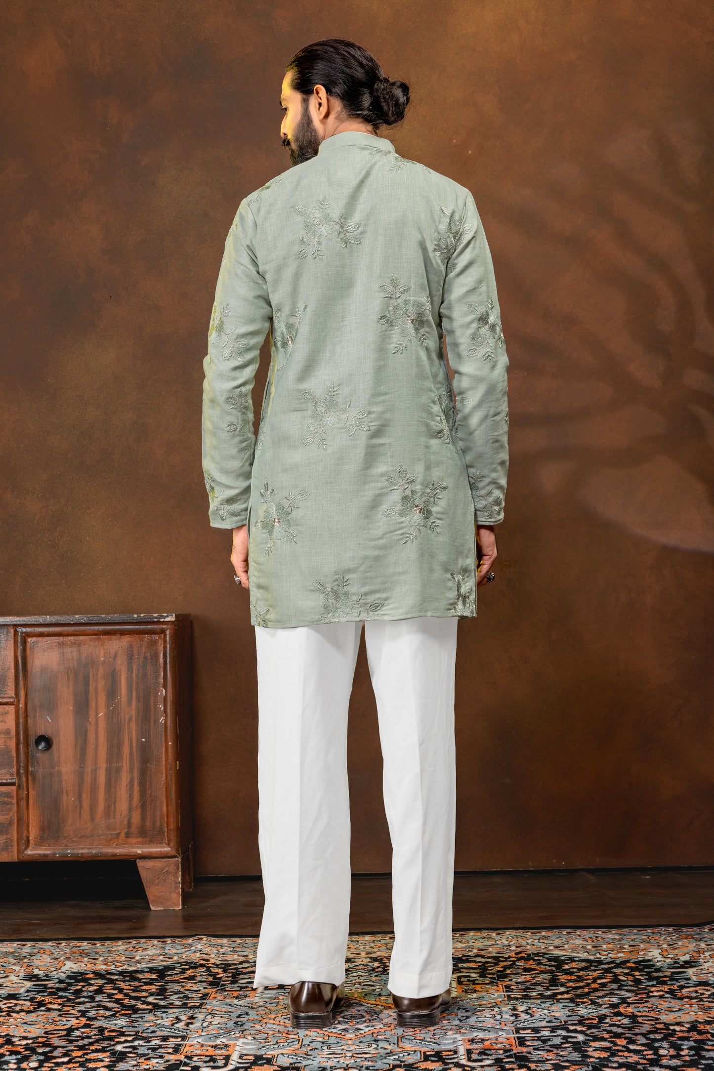 Men’s Sage Green Embroidered Kurta Pajama Set