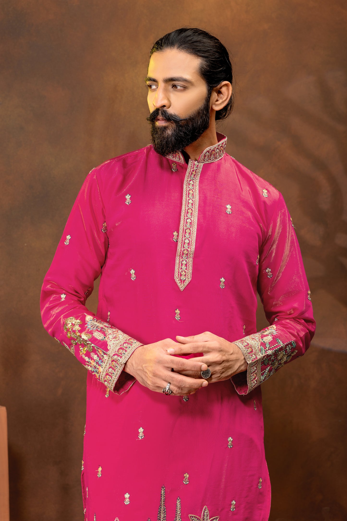 Fuchsia Pink Embroidered Men’s Kurta Set
