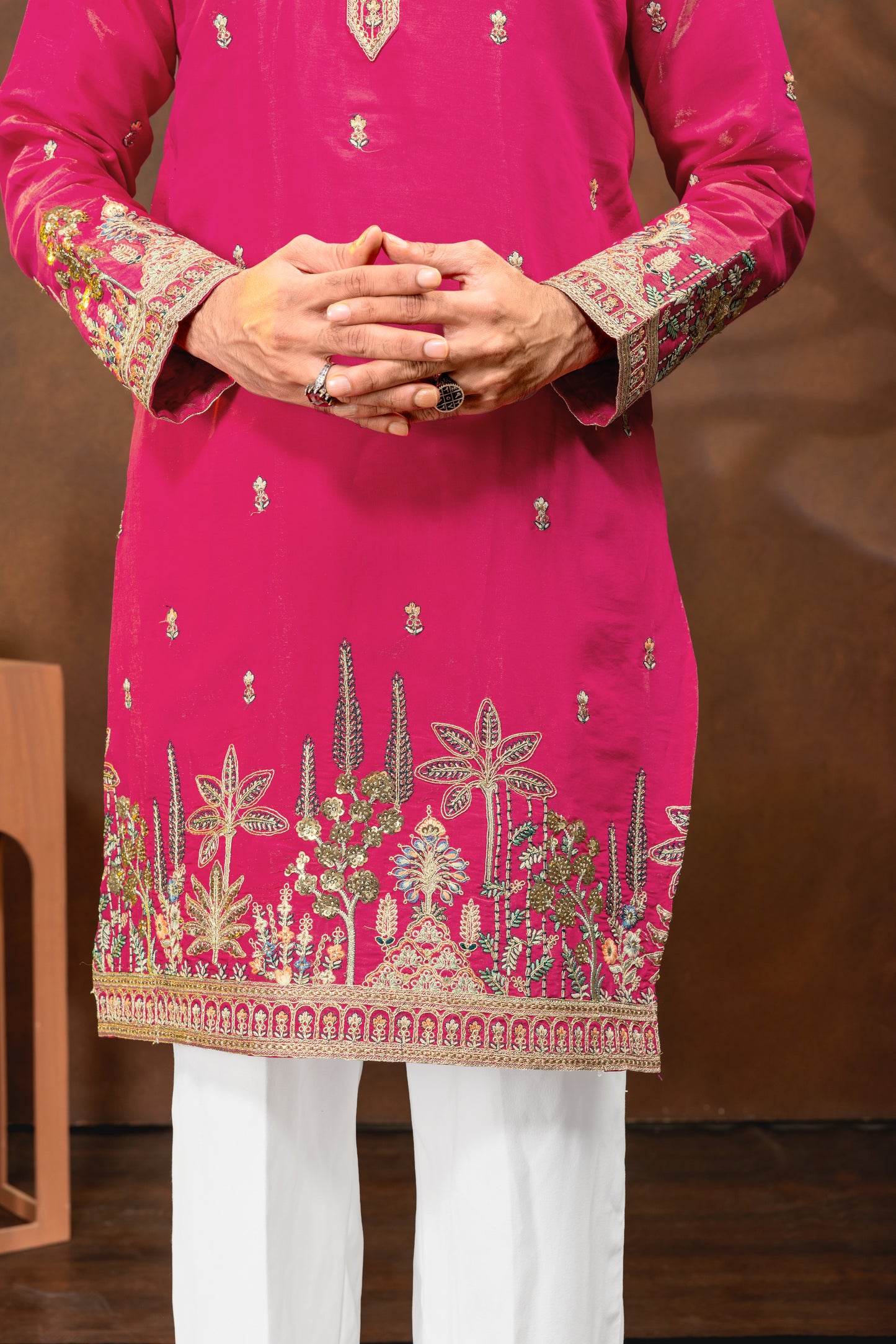 Fuchsia Pink Embroidered Men’s Kurta Set