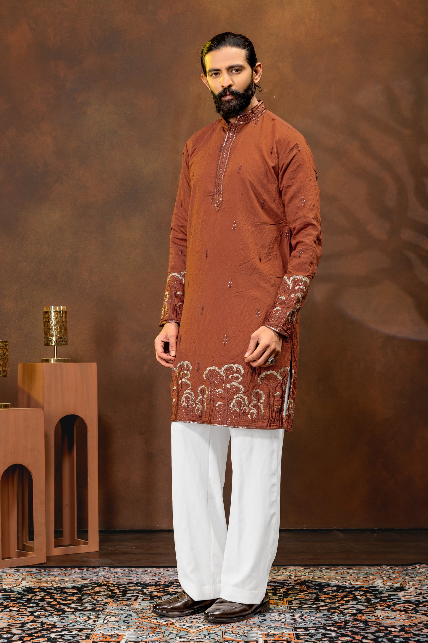 Chocolate Brown Embroidered Men’s Kurta Set