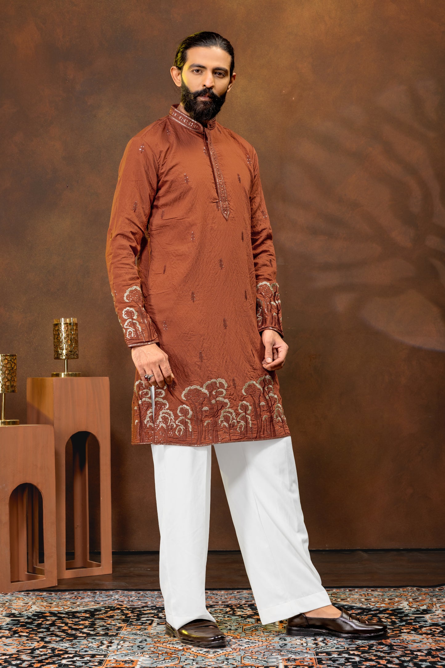 Chocolate Brown Embroidered Men’s Kurta Set