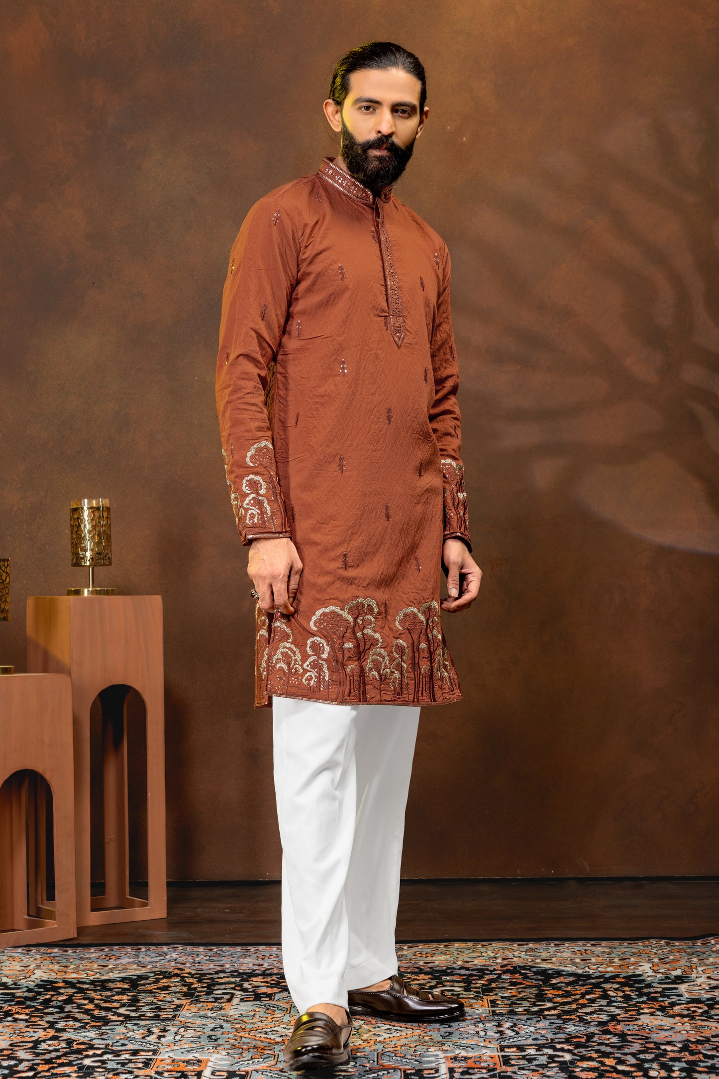 Chocolate Brown Embroidered Men’s Kurta Set