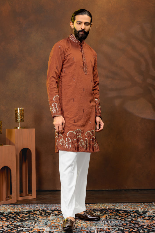 Chocolate Brown Embroidered Men’s Kurta Set
